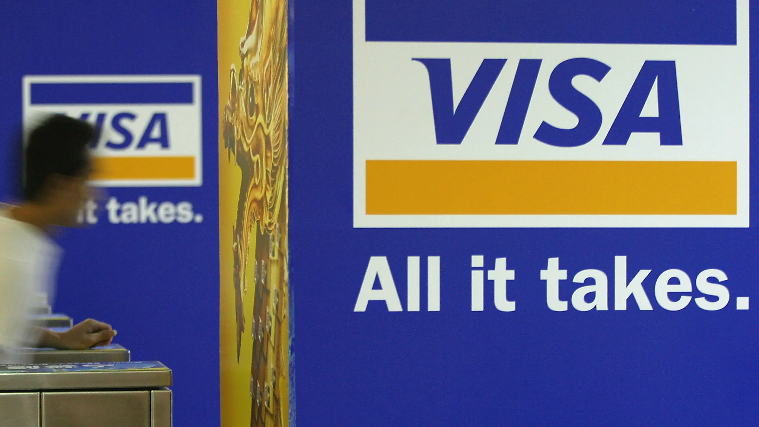 Das international bekannte Logo des Kreditkarten-Riesen VISA. Der goldbraune und der blaue Streifen sollen den blauen Himmel und die goldfarbenen Hügel Kaliforniens symbilisieren.