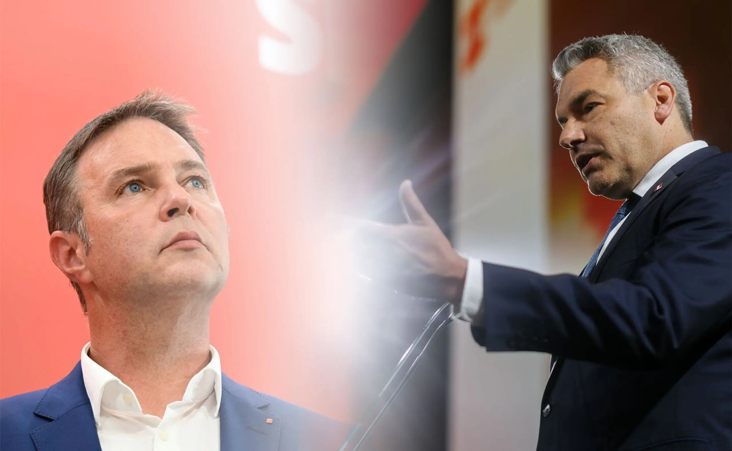 Neo-SPÖ-Chef Andreas Babler und Bundeskanzler und ÖVP-Chef Karl Nehammer: Bekommt die ÖVF durch den Linksdrall der SPÖ neuen Spielraum in der Mitte?