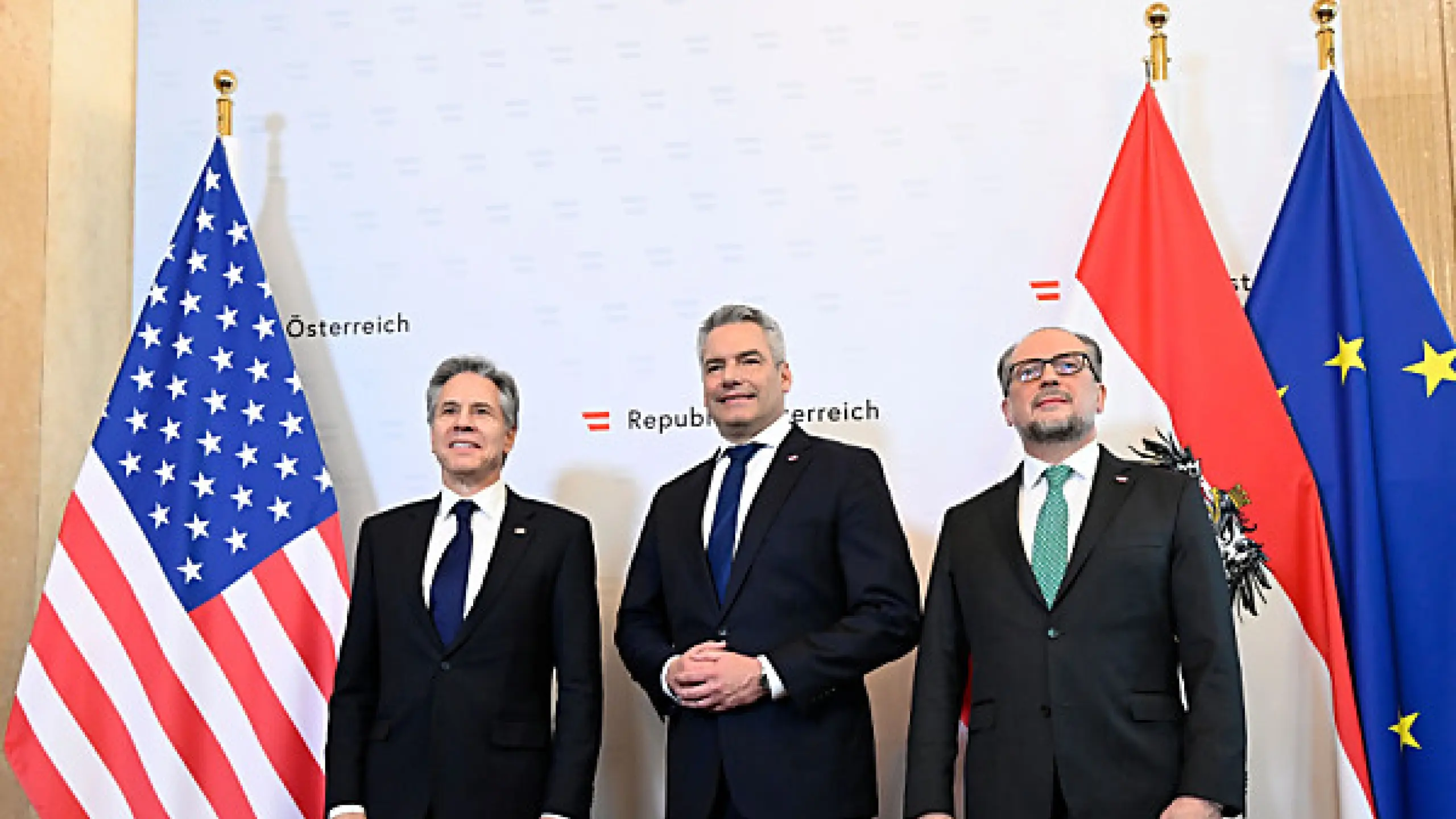 US-Außenminister Blinken mit Nehammer und Schallenberg (v.l.n.r.)