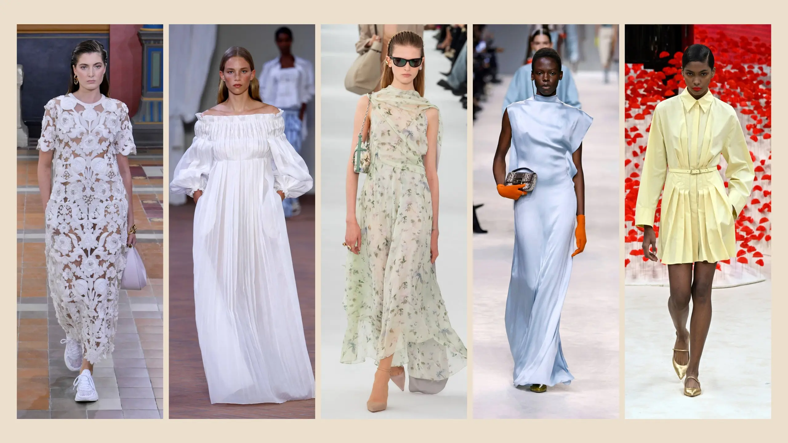 Frühlingskleider Trends Runway (Valentino / Alberta Ferretti / Givenchy / Fendi /Akris)