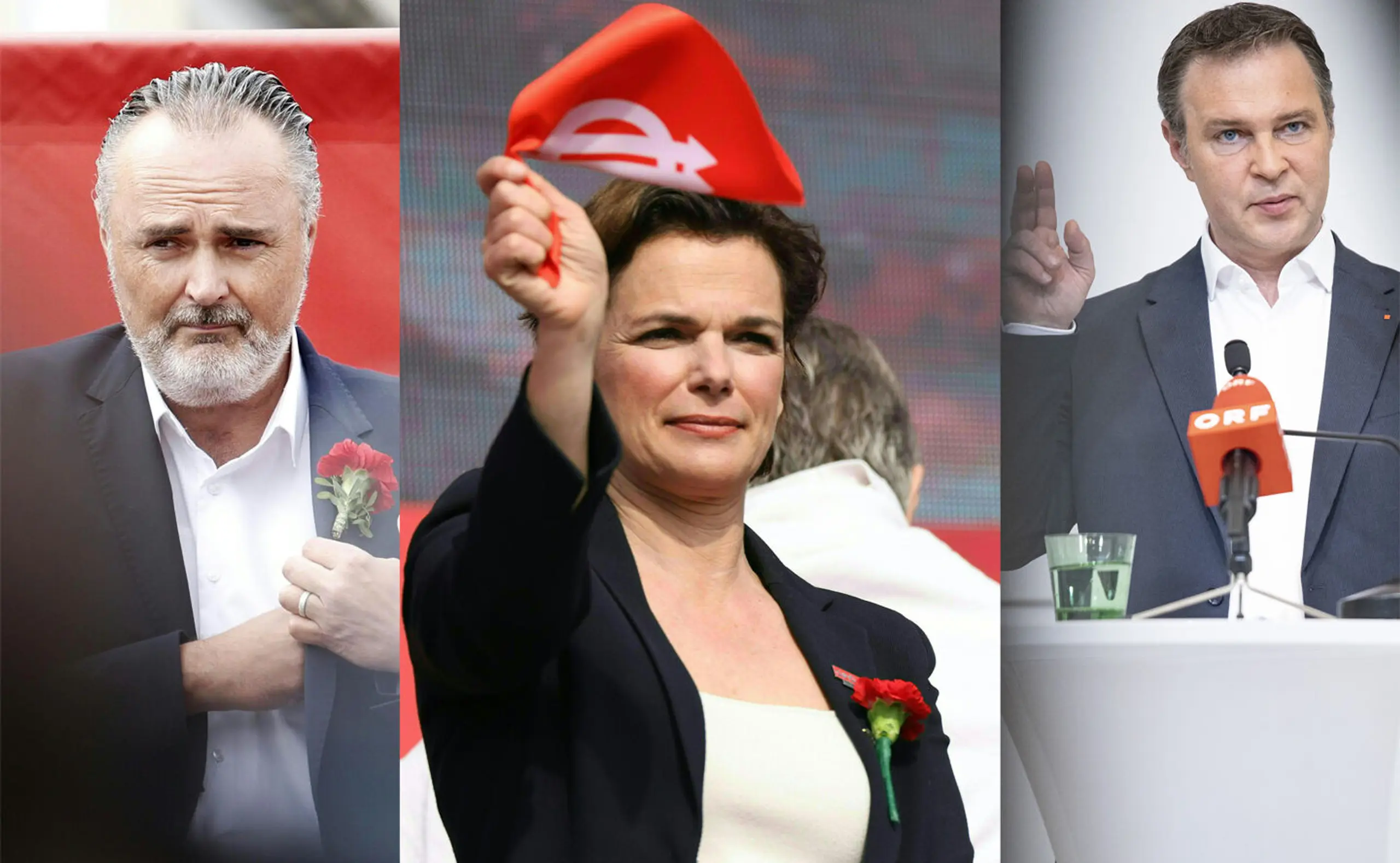 SPÖ-Parteichefin Pamela Rendi-Wagner und ihre Herausforderer Hans Peter Doskozil (li) und Andreas Babler.